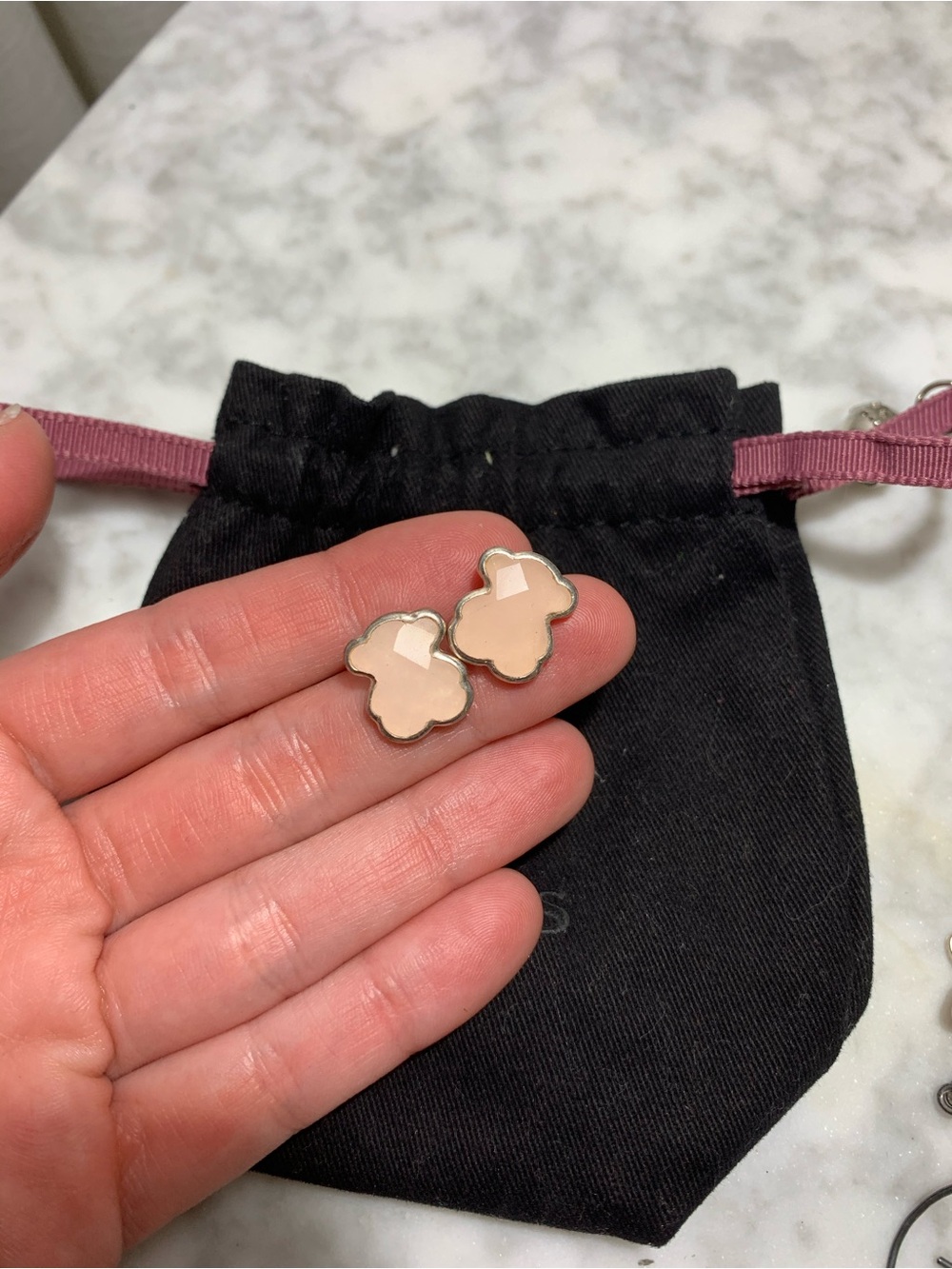 Tous Pink Stud Earrings with Silver Trim